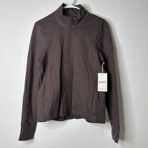NEW PACT S Organic Cotton Elastane Brown Zip-Up Jacket, Sweatshirt Shacket